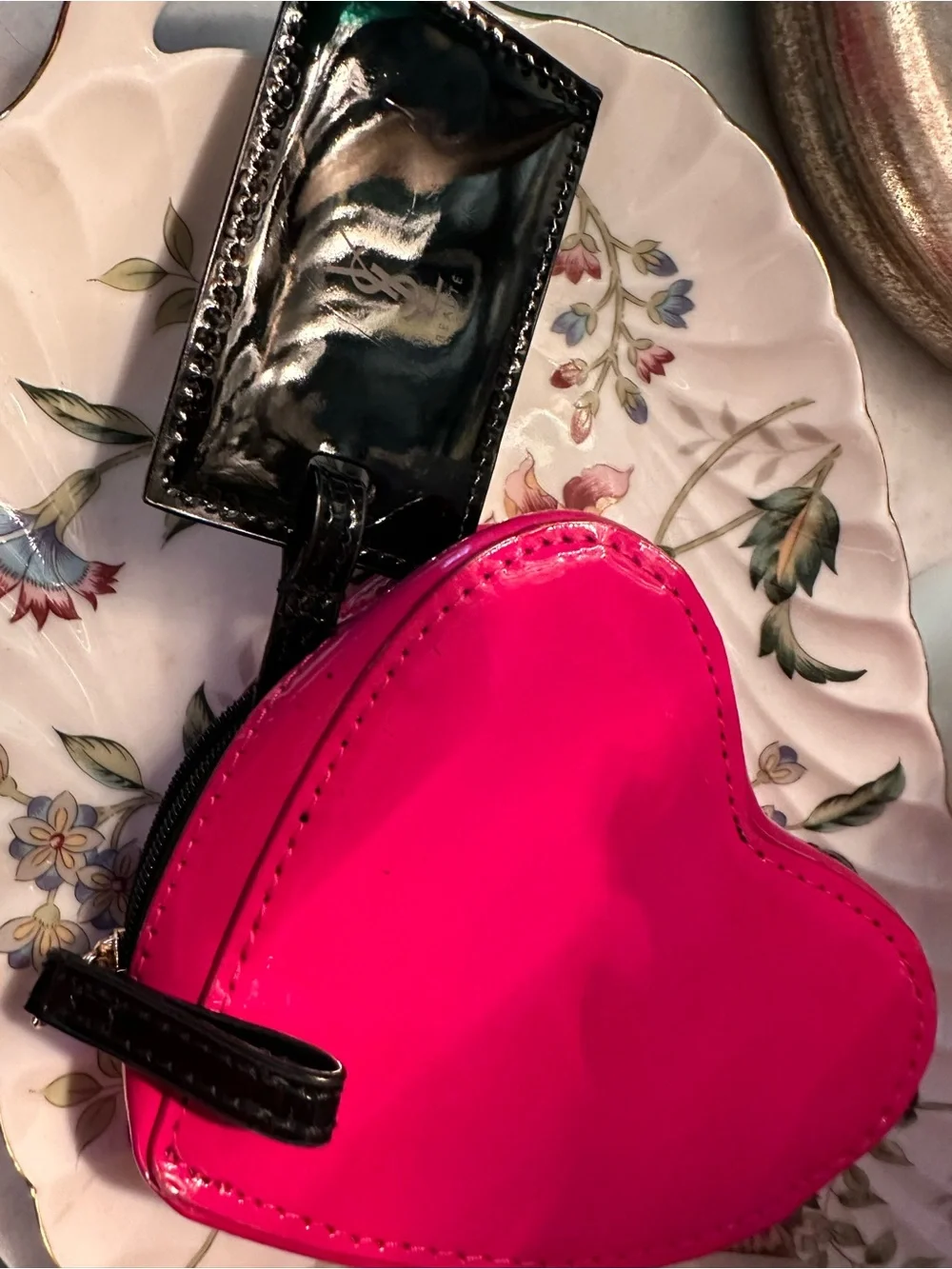 Yves Saint Laurent Heart Cosmetic Case in Hot Pink Patent
